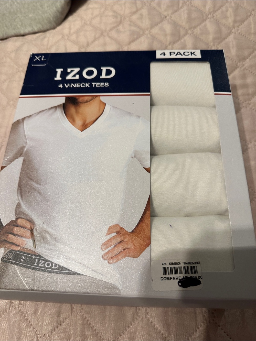Izod Men's White V-Neck 4-Pack Tees
